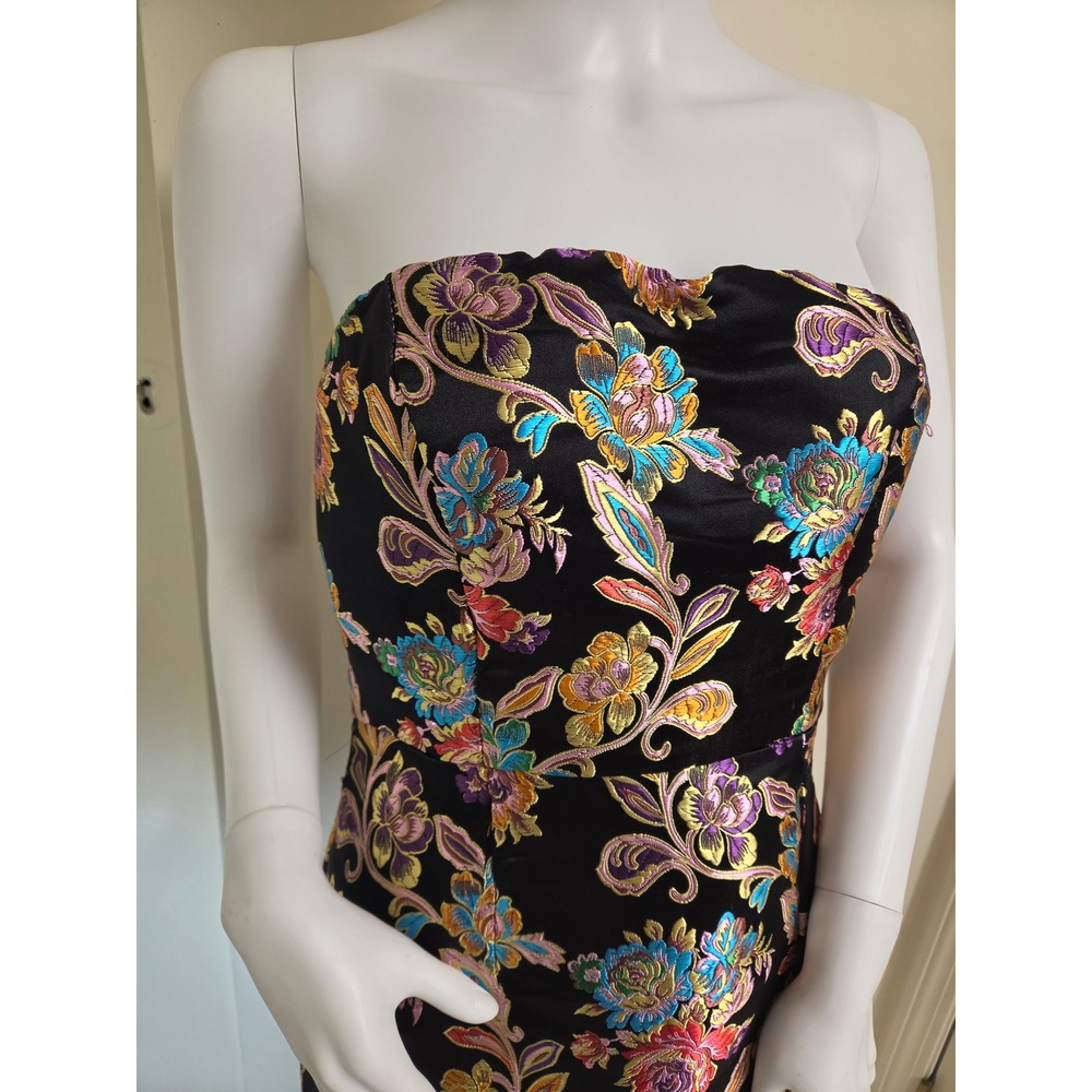 Olia Womens Strapless Metallic Floral Brocade Midi Dress Black‎ Multi Size S - Picture 4 of 14